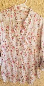 Shirt. Preowned coral pink flowers and white.